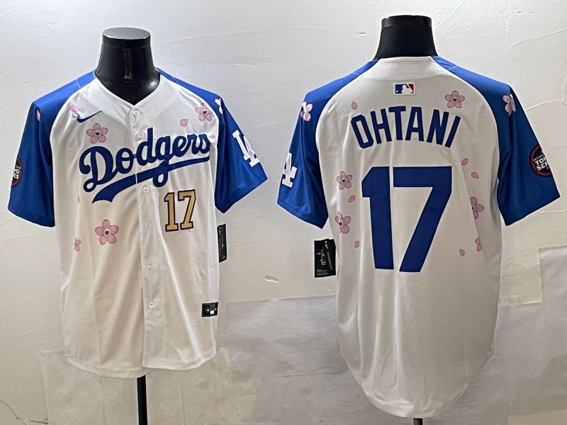 Men Los Angeles Dodgers 17 Ohtani White Blue Sakura Edition 2025 Nike MLB Jersey style 6